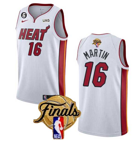 Men%27s Miami Heat #16 Caleb Martin White 2023 Finals Association Edition With NO.6 Patch Stitched Basketball Jersey